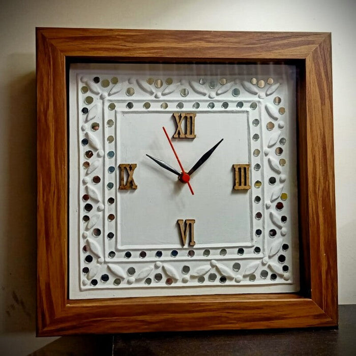 Ceramic Wooden Lippan Kaam Wall Clock Square Framed