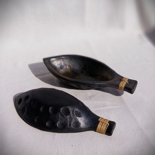 Longpi Black Pottery 'Trikon' Serving Bowls Set Of 2