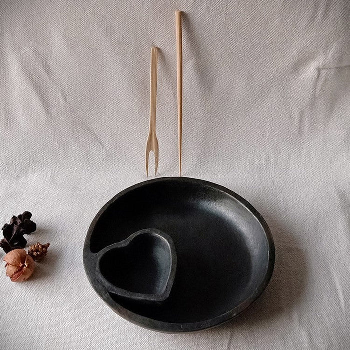 Longpi Black Pottery Chip-N-Dip Or Momo Platter