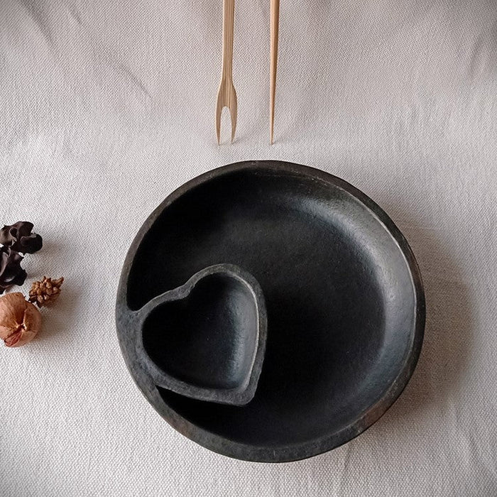 Longpi Black Pottery Chip-N-Dip Or Momo Platter