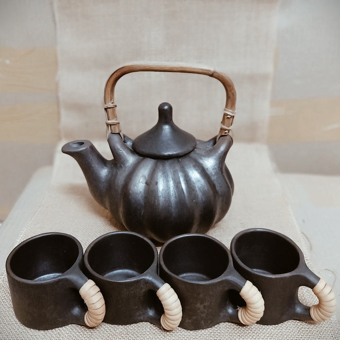 Longpi Black Pottery Pumpkin Teaset