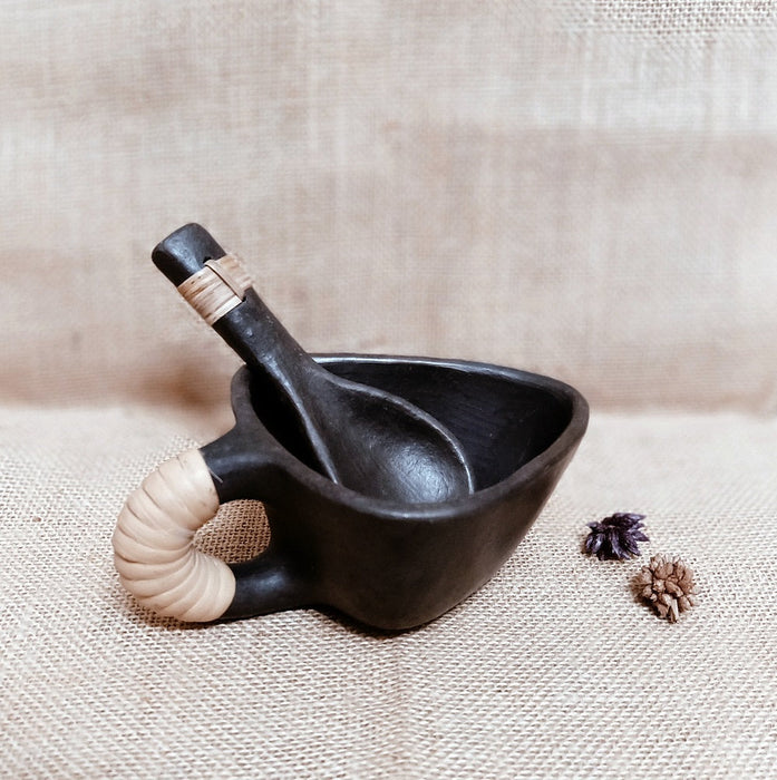 Longpi Black Pottery Soup Mug With Spoon