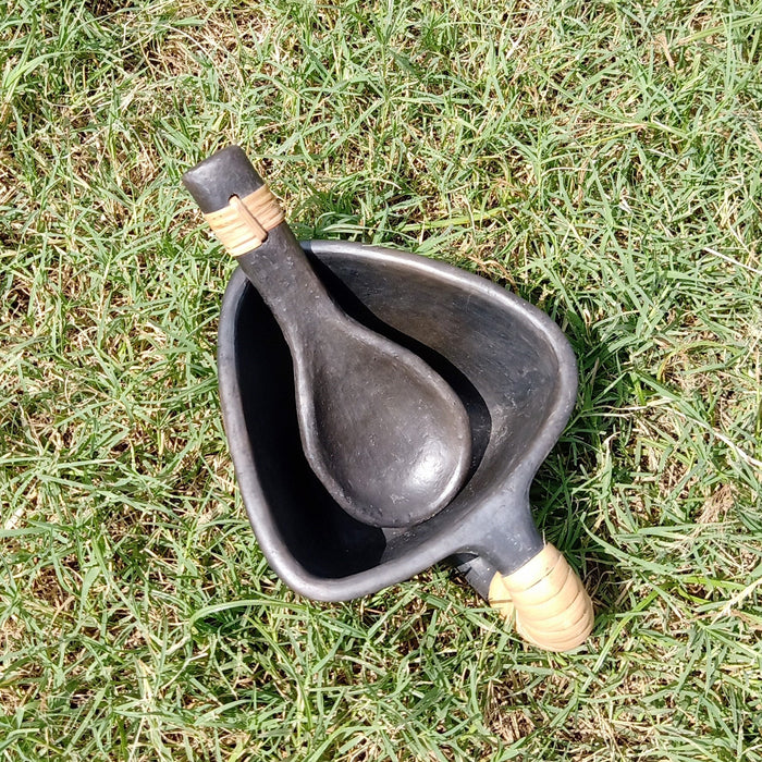 Longpi Black Pottery Soup Mug With Spoon