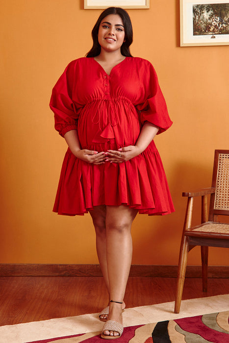 Audrey Red Riding-Hood Nursing & Maternity Dress