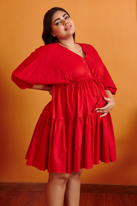 Audrey Red Riding-Hood Nursing & Maternity Dress