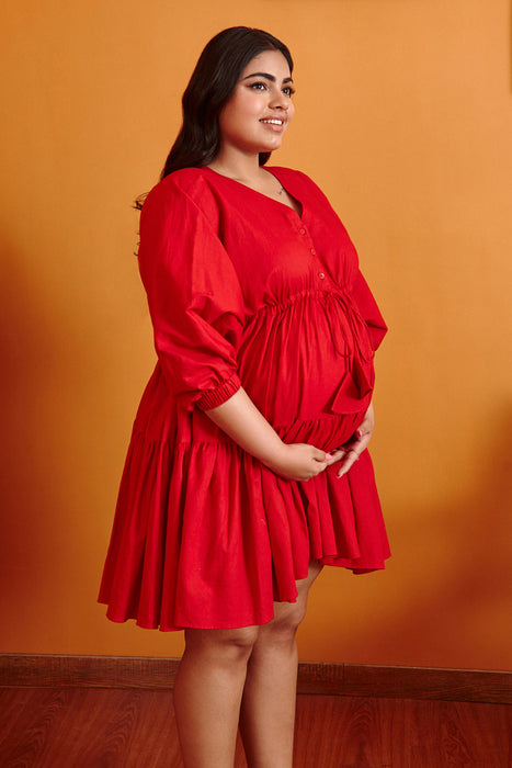 Audrey Red Riding-Hood Nursing & Maternity Dress