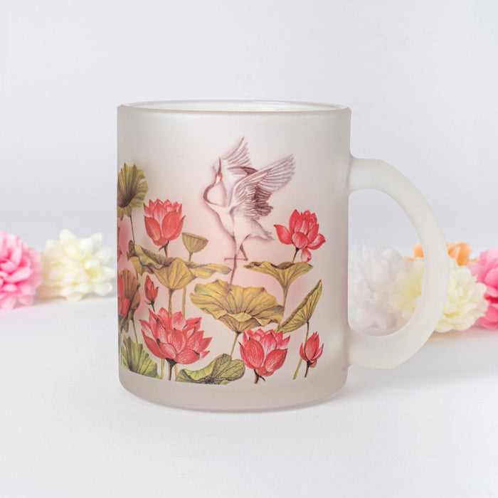 Lotus Field Frosted Glass Mug - Gift Set