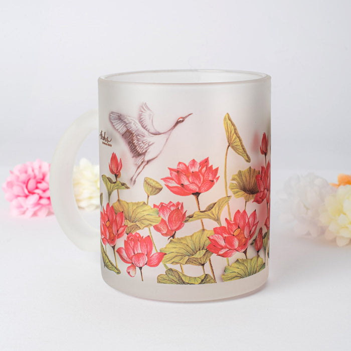 Lotus Field Frosted Glass Mug - Gift Set