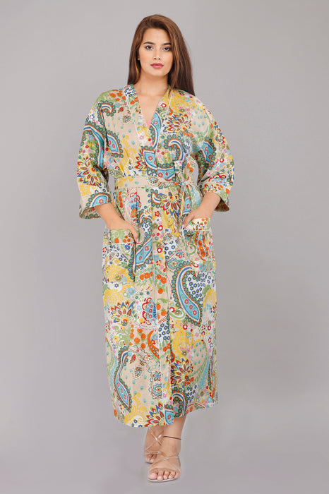 Floral Pattern Kimono Robe Long Bathrobe For Women (Multi)-KM-2