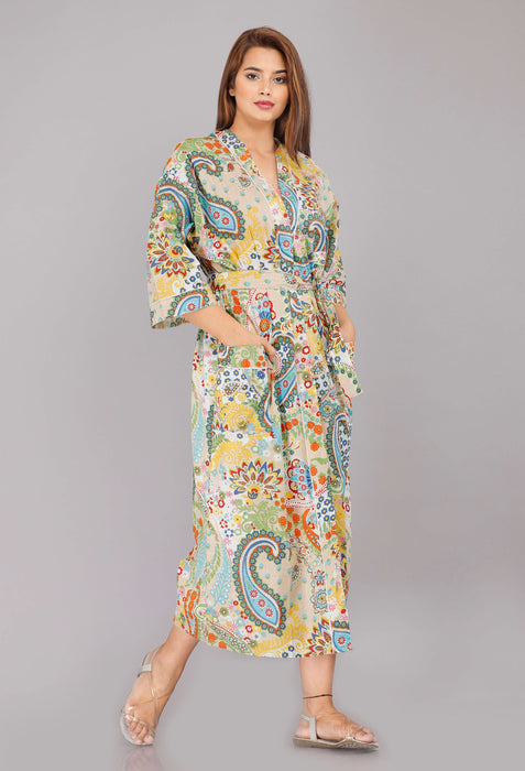 Floral Pattern Kimono Robe Long Bathrobe For Women (Multi)-KM-2