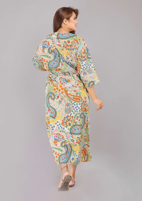 Floral Pattern Kimono Robe Long Bathrobe For Women (Multi)-KM-2