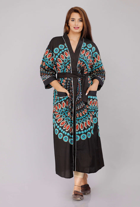 Floral Pattern Kimono Robe Long Bathrobe For Women-KM-3