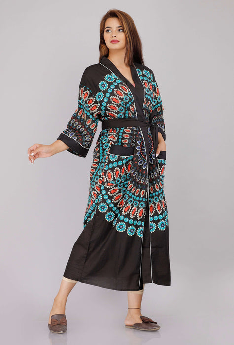 Floral Pattern Kimono Robe Long Bathrobe For Women-KM-3