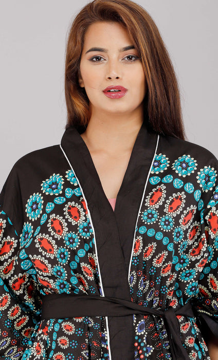 Floral Pattern Kimono Robe Long Bathrobe For Women-KM-3