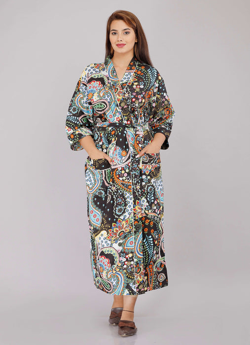 Floral Pattern Kimono Robe Long Bathrobe For Women-KM-4