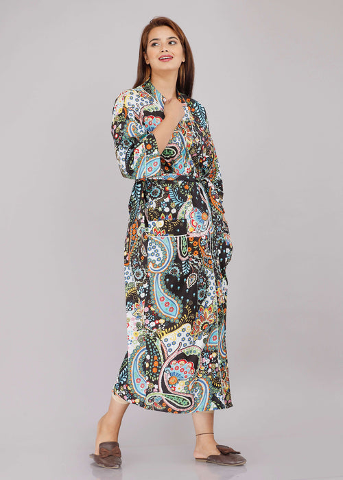 Floral Pattern Kimono Robe Long Bathrobe For Women-KM-4