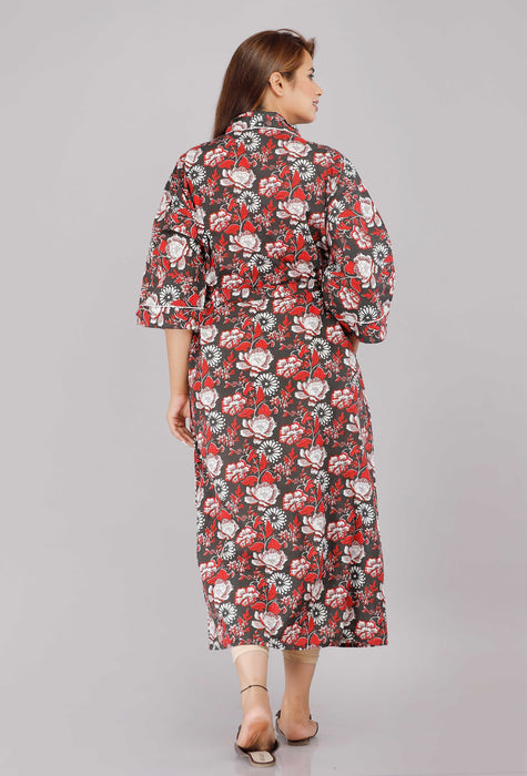 Floral Pattern Kimono Robe Long Bathrobe For Women-KM-6