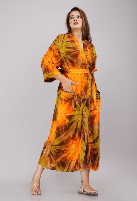 Tie Dye Pattern Kimono Robe Long Bathrobe For Women (Multi)-KM-64