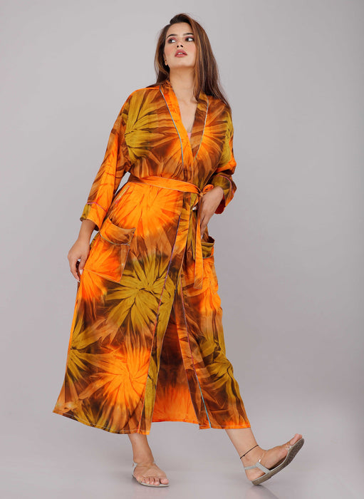 Tie Dye Pattern Kimono Robe Long Bathrobe For Women (Multi)-KM-64