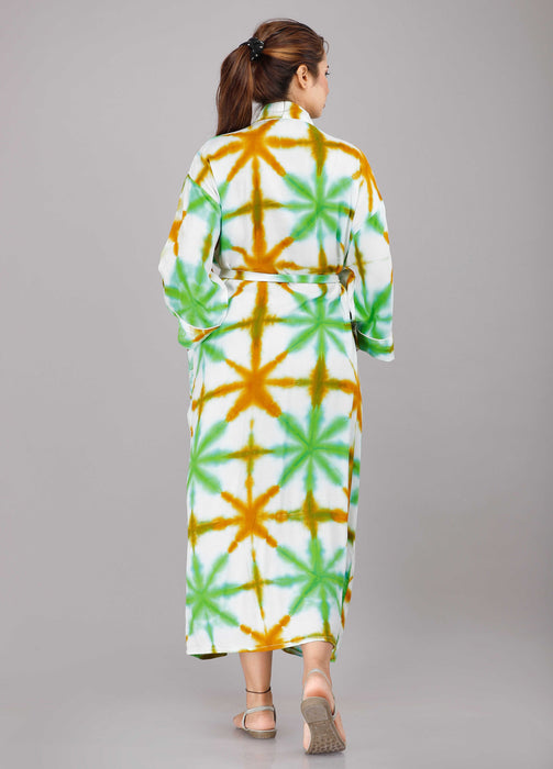 Tie Dye Pattern Kimono Robe Long Bathrobe For Women (Green)-KM-51