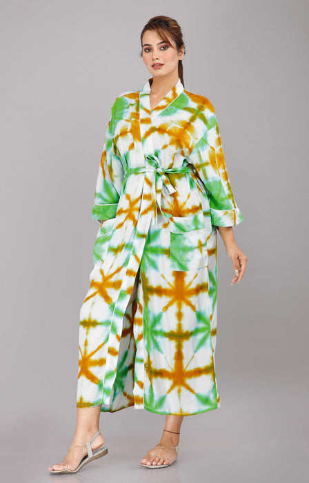 Tie Dye Pattern Kimono Robe Long Bathrobe For Women (Green)-KM-51