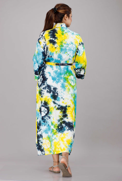 Tie Dye Pattern Kimono Robe Long Bathrobe For Women (Multi)-KM-48