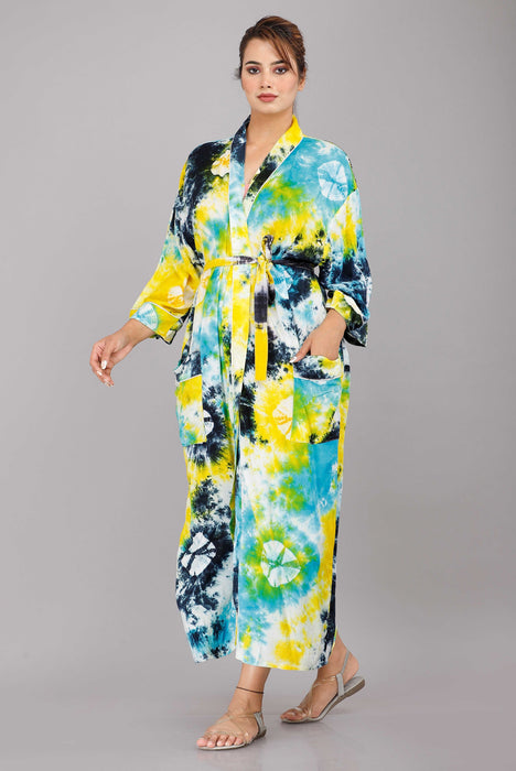 Tie Dye Pattern Kimono Robe Long Bathrobe For Women (Multi)-KM-48