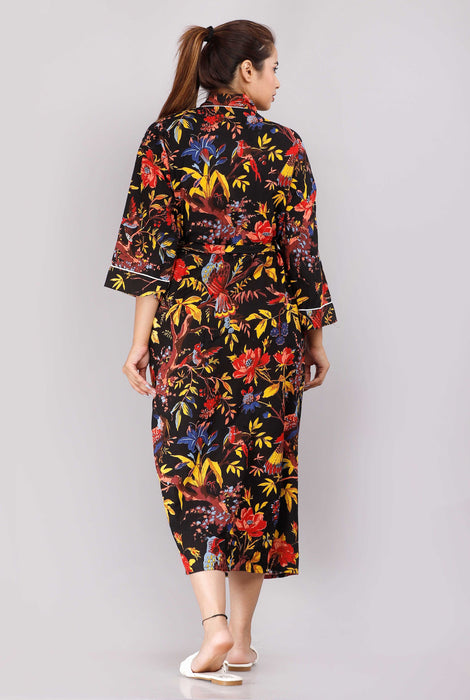 Floral Pattern Kimono Robe Long Bathrobe For Women-KM-73