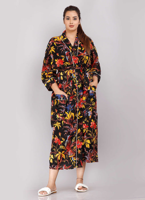 Floral Pattern Kimono Robe Long Bathrobe For Women-KM-73