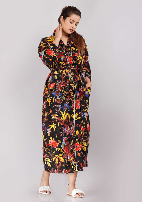 Floral Pattern Kimono Robe Long Bathrobe For Women-KM-73