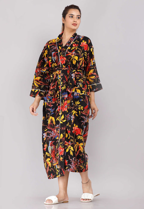 Floral Pattern Kimono Robe Long Bathrobe For Women-KM-73