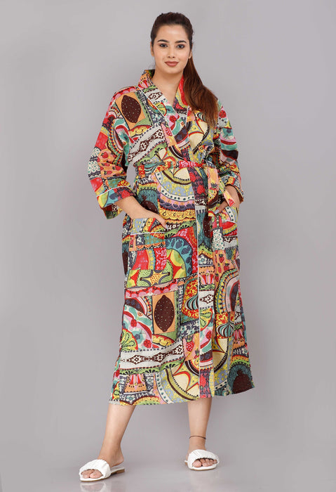 Abstract Pattern Kimono Robe Long Bathrobe For Women (Multi)-KM-82