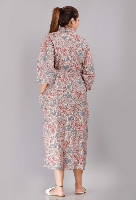 Floral Pattern Kimono Robe Long Bathrobe For Women (Multi)-KM-83