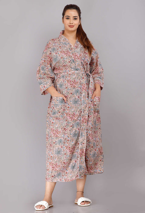 Floral Pattern Kimono Robe Long Bathrobe For Women (Multi)-KM-83