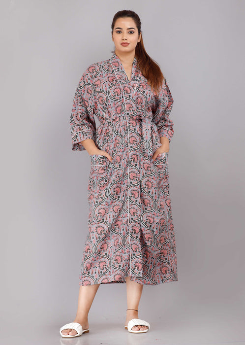 Floral Pattern Kimono Robe Long Bathrobe For Women (Multi)-KM-85