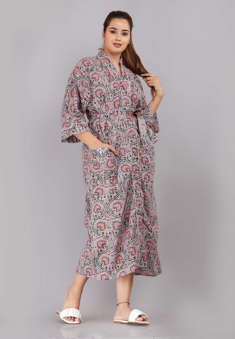 Floral Pattern Kimono Robe Long Bathrobe For Women (Multi)-KM-85