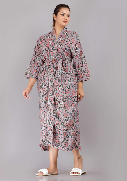 Floral Pattern Kimono Robe Long Bathrobe For Women (Multi)-KM-85