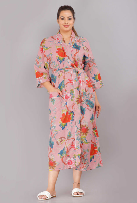 Floral Pattern Kimono Robe Long Bathrobe For Women (Multi)-KM-87