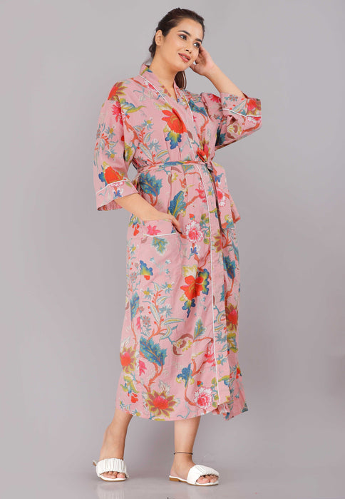 Floral Pattern Kimono Robe Long Bathrobe For Women (Multi)-KM-87