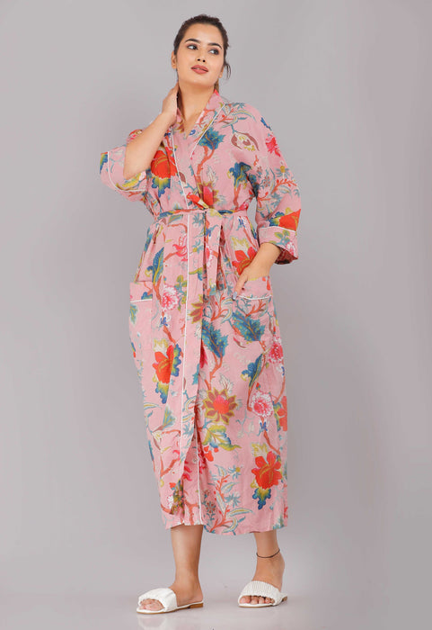 Floral Pattern Kimono Robe Long Bathrobe For Women (Multi)-KM-87