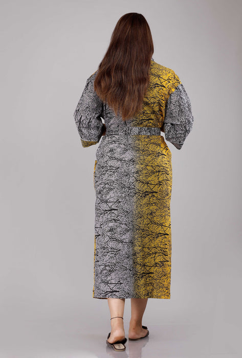 Tree Pattern Kimono Robe Long Bathrobe For Women (Grey)-KM-9