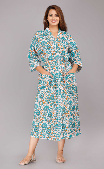 Floral Pattern Kimono Robe Long Bathrobe For Women (Multi)-KM-43