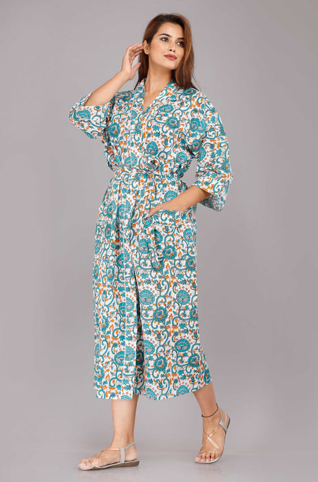 Floral Pattern Kimono Robe Long Bathrobe For Women (Multi)-KM-43