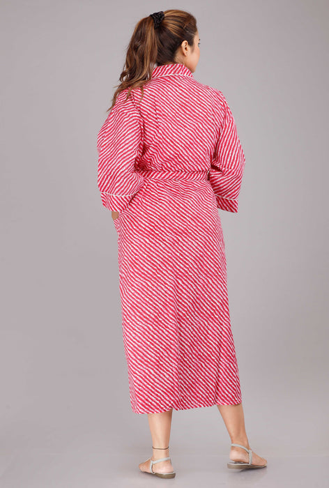 Lehariya Pattern Kimono Robe Long Bathrobe For Women (Pink)-KM-31