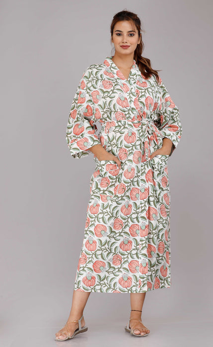 Floral Pattern Kimono Robe Long Bathrobe For Women (Multi)-KM-58