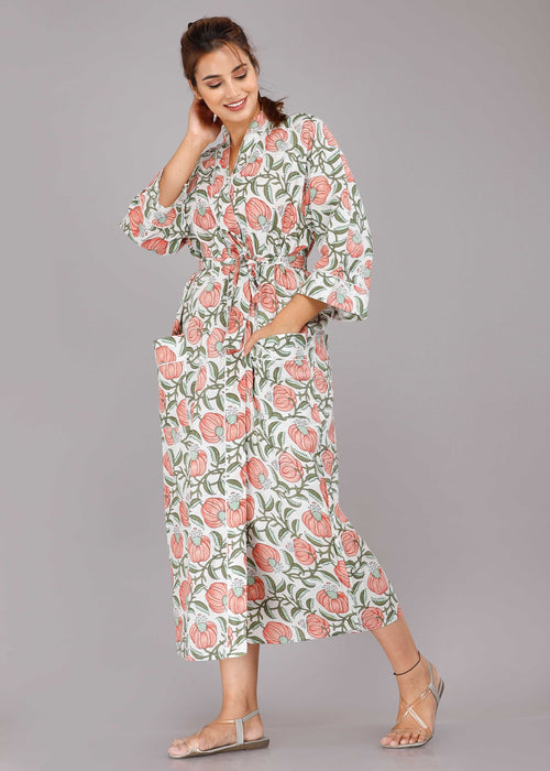 Floral Pattern Kimono Robe Long Bathrobe For Women (Multi)-KM-58