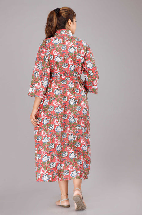 Floral Pattern Kimono Robe Long Bathrobe For Women (Multi)-KM-25