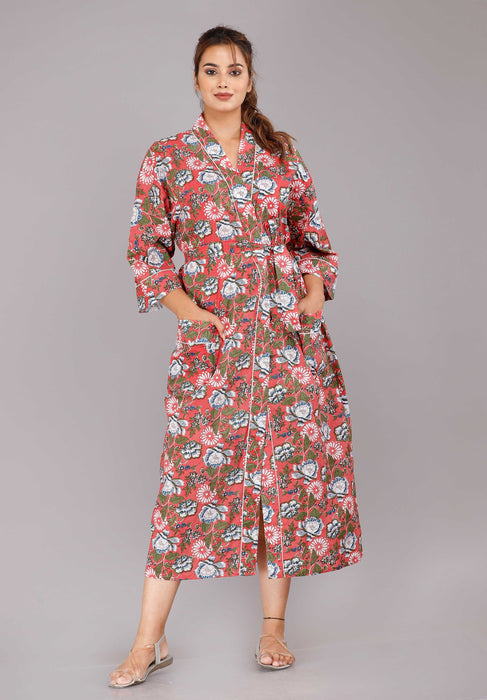 Floral Pattern Kimono Robe Long Bathrobe For Women (Multi)-KM-25