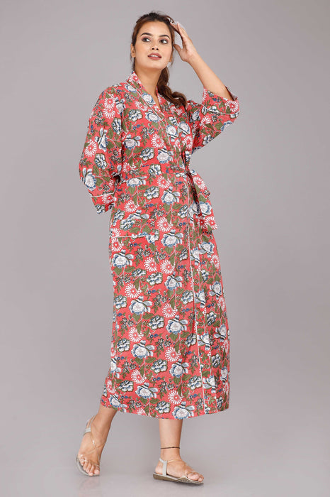 Floral Pattern Kimono Robe Long Bathrobe For Women (Multi)-KM-25