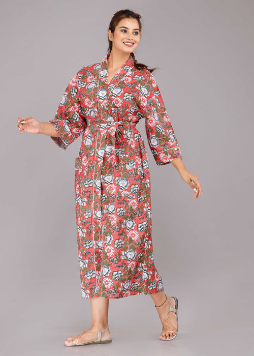 Floral Pattern Kimono Robe Long Bathrobe For Women (Multi)-KM-25